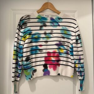 Desigual Striped Tie Dye Floral Sweater Size M